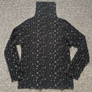 Pleats Please Issey Miyake Celestial Stars Print Black Gray Top Blouse Sz 3